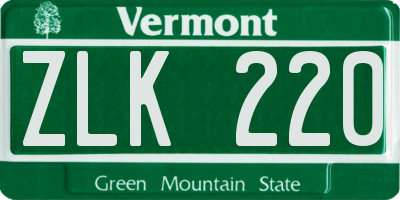 VT license plate ZLK220