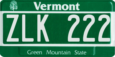 VT license plate ZLK222