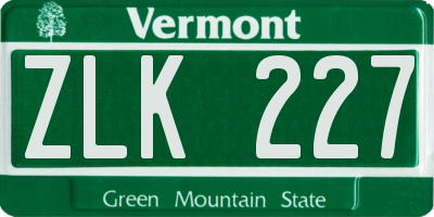 VT license plate ZLK227