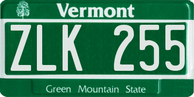 VT license plate ZLK255