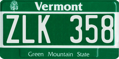 VT license plate ZLK358