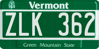 VT license plate ZLK362