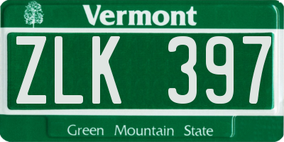 VT license plate ZLK397
