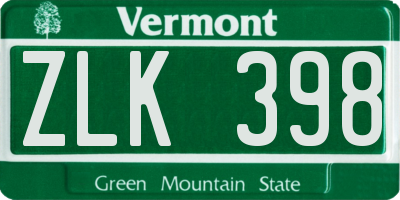 VT license plate ZLK398