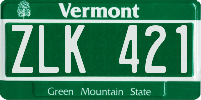 VT license plate ZLK421