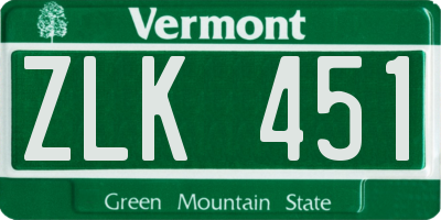 VT license plate ZLK451