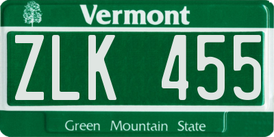 VT license plate ZLK455