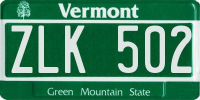 VT license plate ZLK502