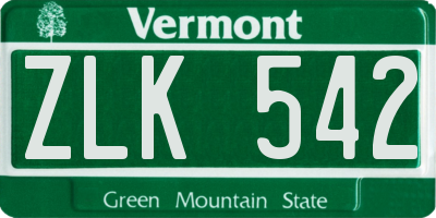 VT license plate ZLK542