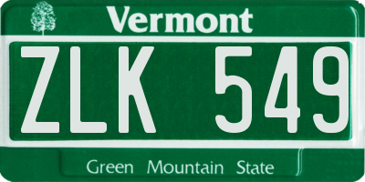 VT license plate ZLK549