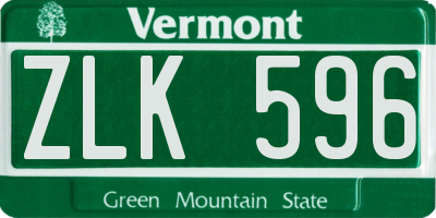 VT license plate ZLK596