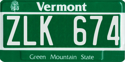 VT license plate ZLK674
