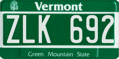 VT license plate ZLK692
