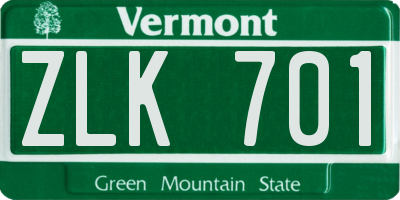VT license plate ZLK701