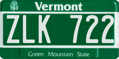 VT license plate ZLK722