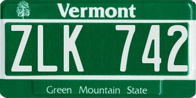 VT license plate ZLK742