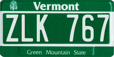 VT license plate ZLK767