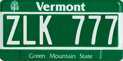 VT license plate ZLK777