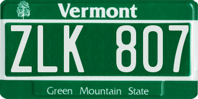 VT license plate ZLK807