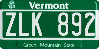VT license plate ZLK892