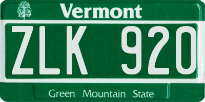 VT license plate ZLK920