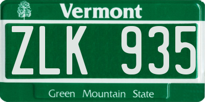 VT license plate ZLK935