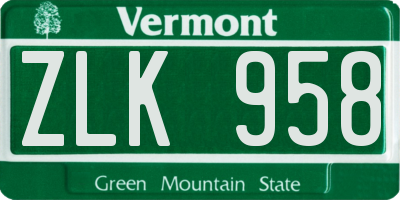 VT license plate ZLK958