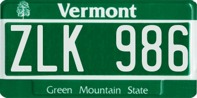 VT license plate ZLK986
