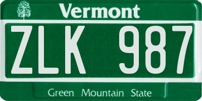 VT license plate ZLK987