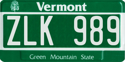 VT license plate ZLK989