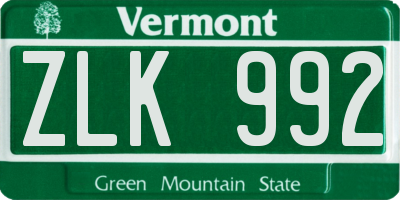 VT license plate ZLK992