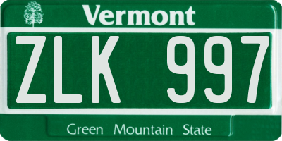 VT license plate ZLK997