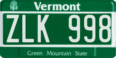 VT license plate ZLK998