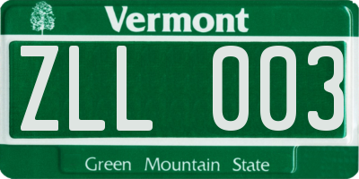 VT license plate ZLL003