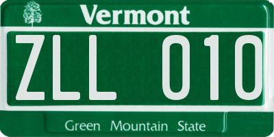 VT license plate ZLL010