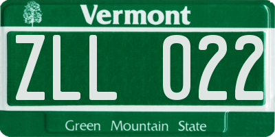 VT license plate ZLL022