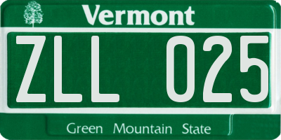 VT license plate ZLL025