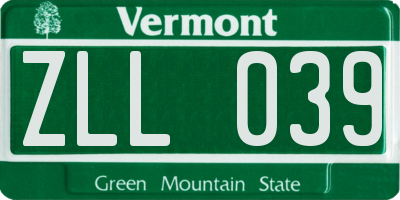 VT license plate ZLL039