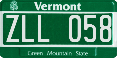 VT license plate ZLL058