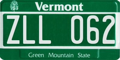 VT license plate ZLL062