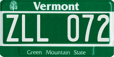 VT license plate ZLL072