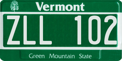 VT license plate ZLL102