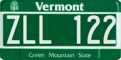 VT license plate ZLL122