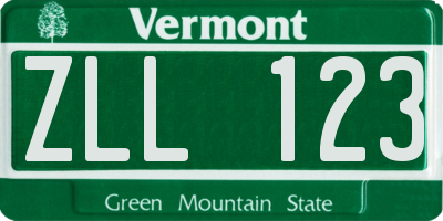 VT license plate ZLL123