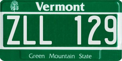 VT license plate ZLL129