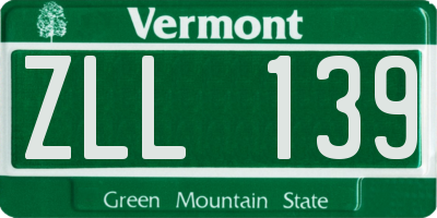 VT license plate ZLL139