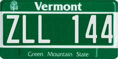 VT license plate ZLL144