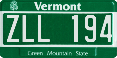 VT license plate ZLL194