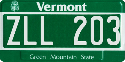 VT license plate ZLL203