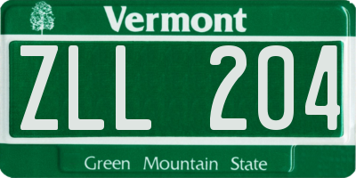 VT license plate ZLL204